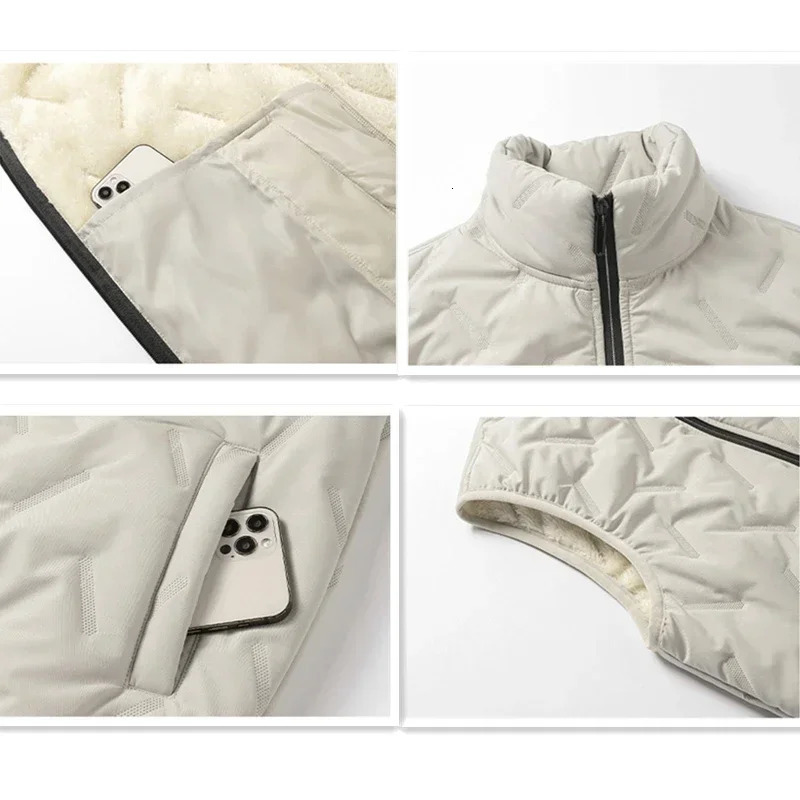 Pleated Winter Vests Men Stand Collar Windproof Padded Solid Warm Casual Sleeveless Waistcoat Thicken Parkas Plus Size 241025