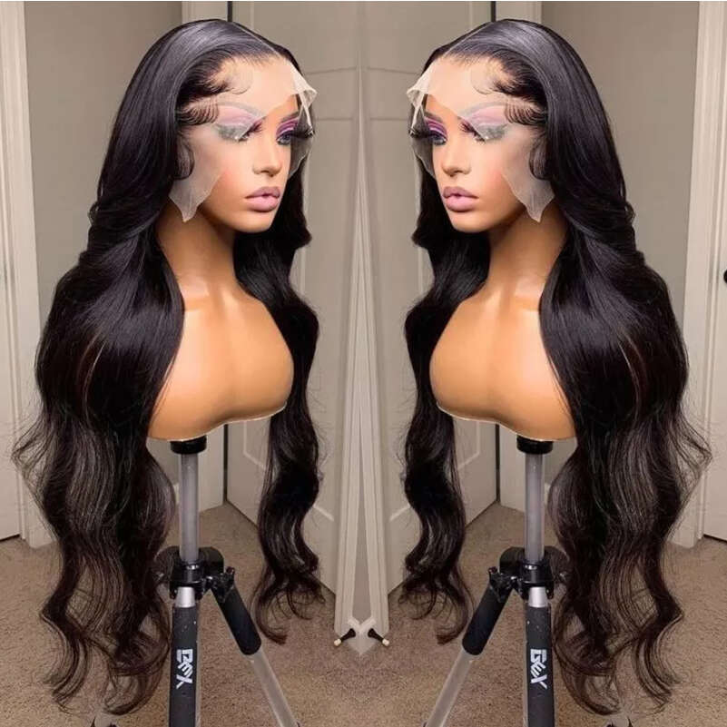 RONGDUOYI Body Wave Free Part Black Frontal Wig Heat Resistant Fiber Hair Synthetic Lace Front Wigs Cosplay