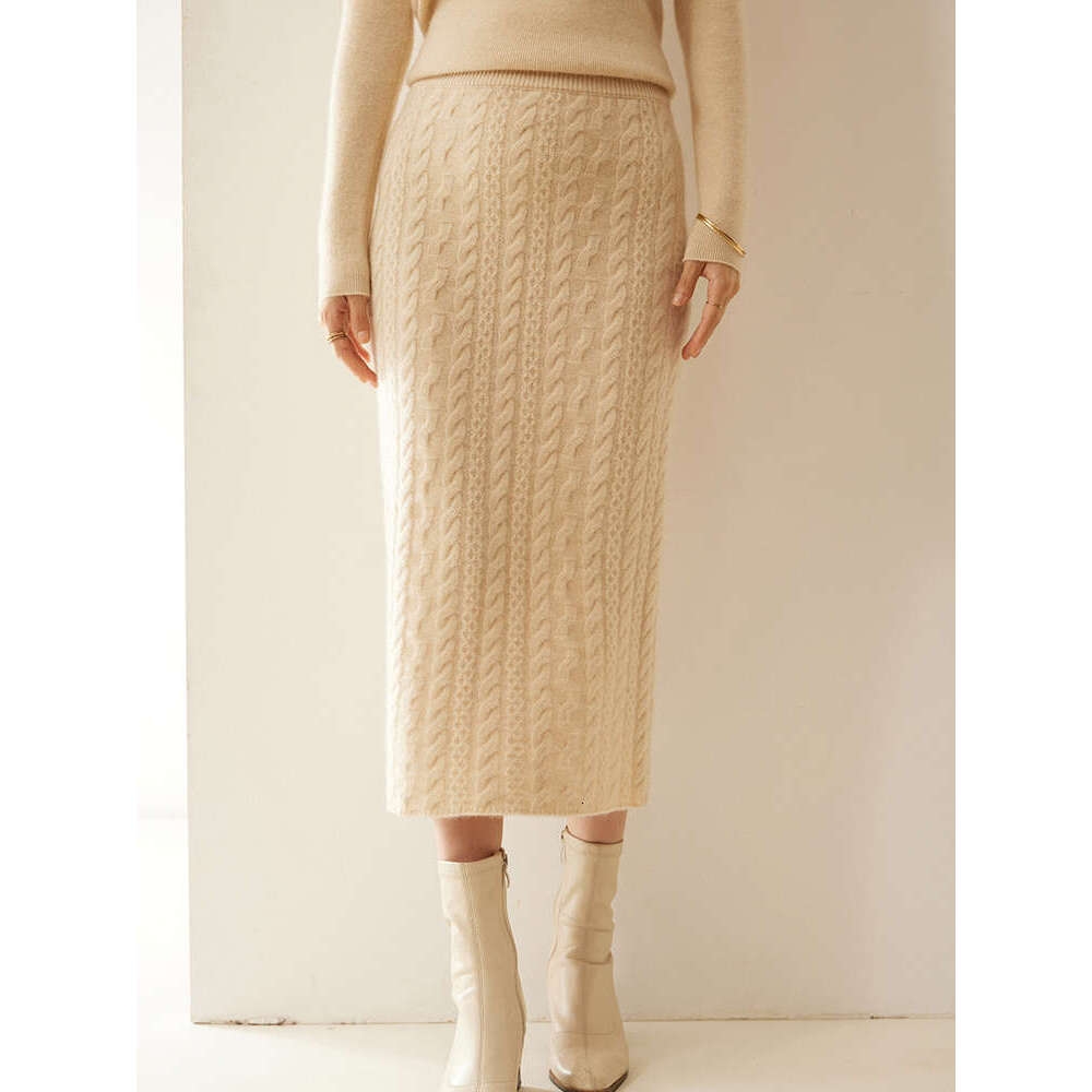 Women's Cashmere Skirts Autumn Winter Thick Twist Wer Skirt High Waist Office Lady Dress 100%Cashmere Knitting Clothing