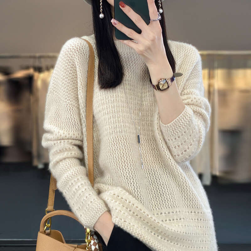 2024 Spring Autumn Women Sweater Long Sleeve O-Neck Pullover 100% Merino Wool Comfort Knitted Jumper Korean Female Clothing