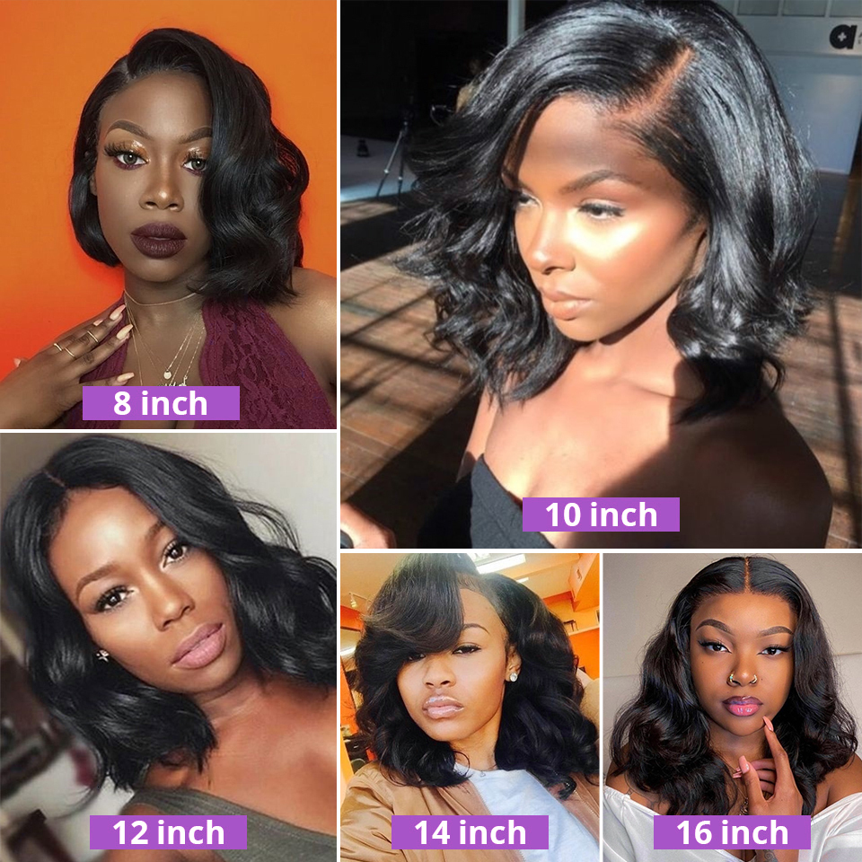 Brazilian 13x4 Transparent Frontal Body Wave 100% Virgin Human Hair 4x4 Lace Closure Bob Wig Natural Color