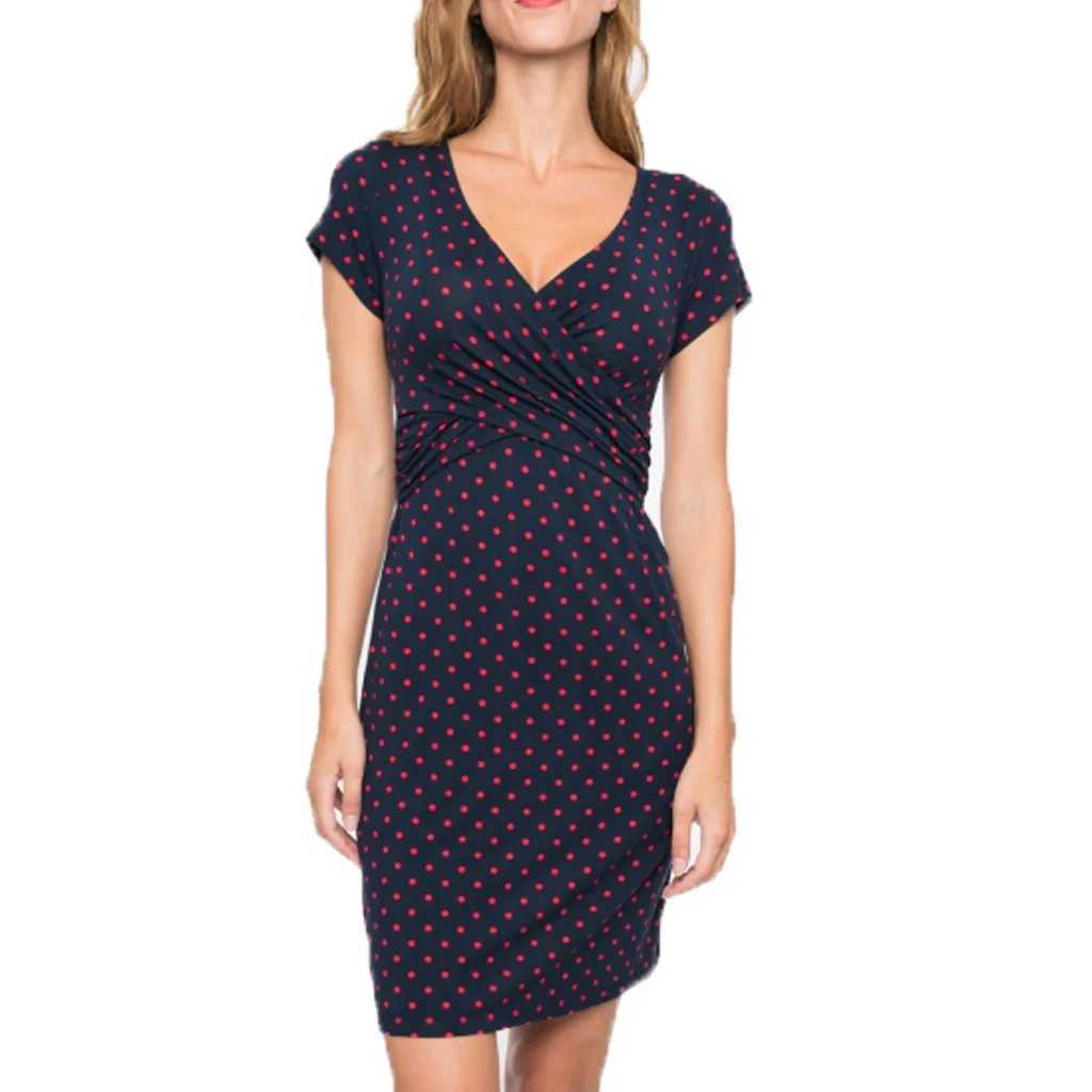 Maternity Dress Care Dress Summer Polka Dot Printed Short Sleeve V-neck Maternity Bra Dress W241026