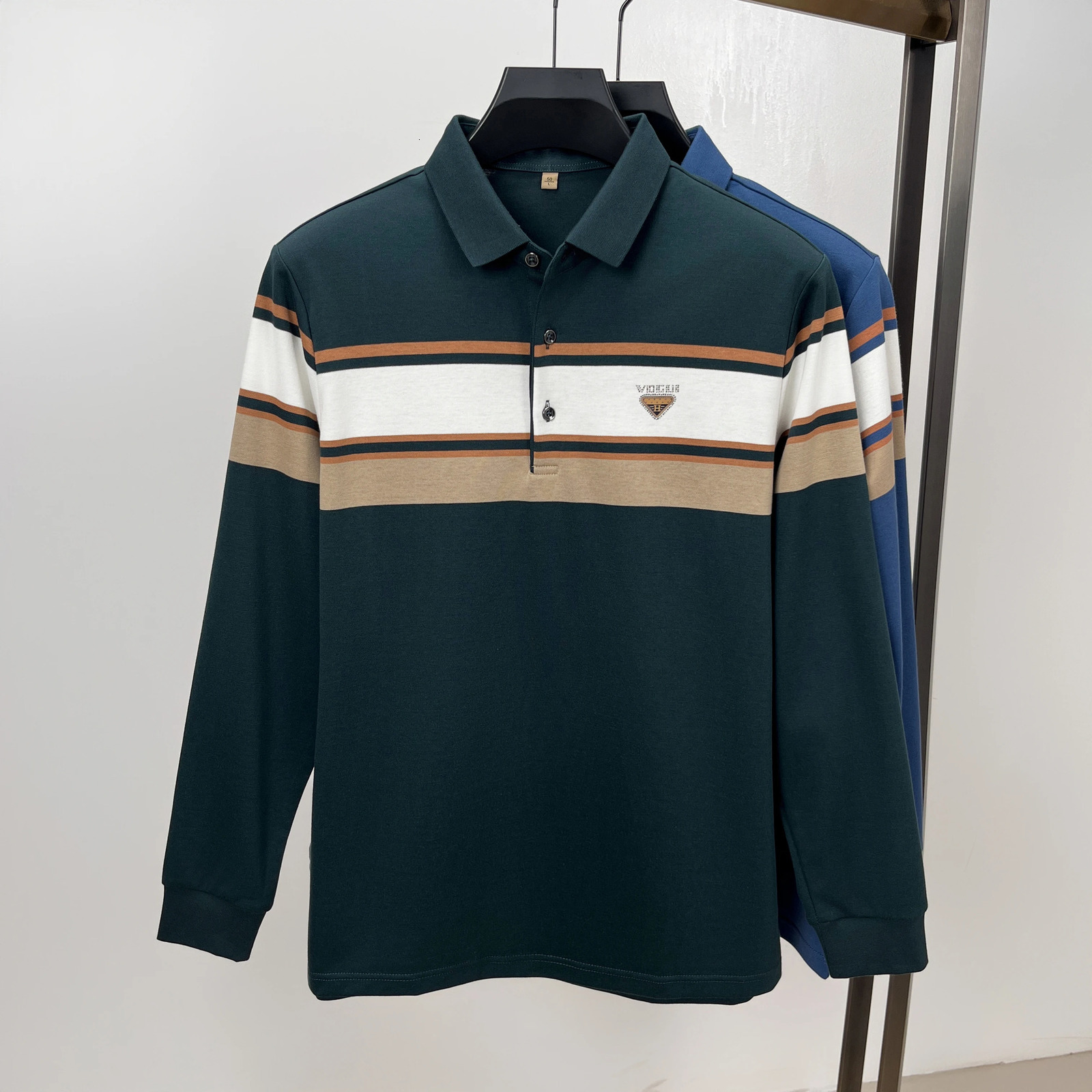 High end long sleeved mens polo shirt autumn fashion custom badge comfortable cotton golf top casual business Tshirt 241025