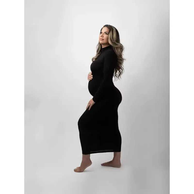 Pregnant womens long sleeved photos pleated Blouson Midi dresses womens party photos pregnant baby shower clothes W241026