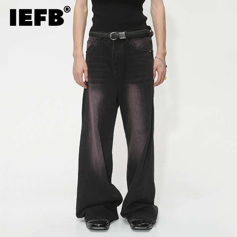 IEFB Fashion Baggy Jeans Trend Men's Summer Loose Wide Leg Denim Pants Korean Style Personality Gradient Street Clothing 9C1105
