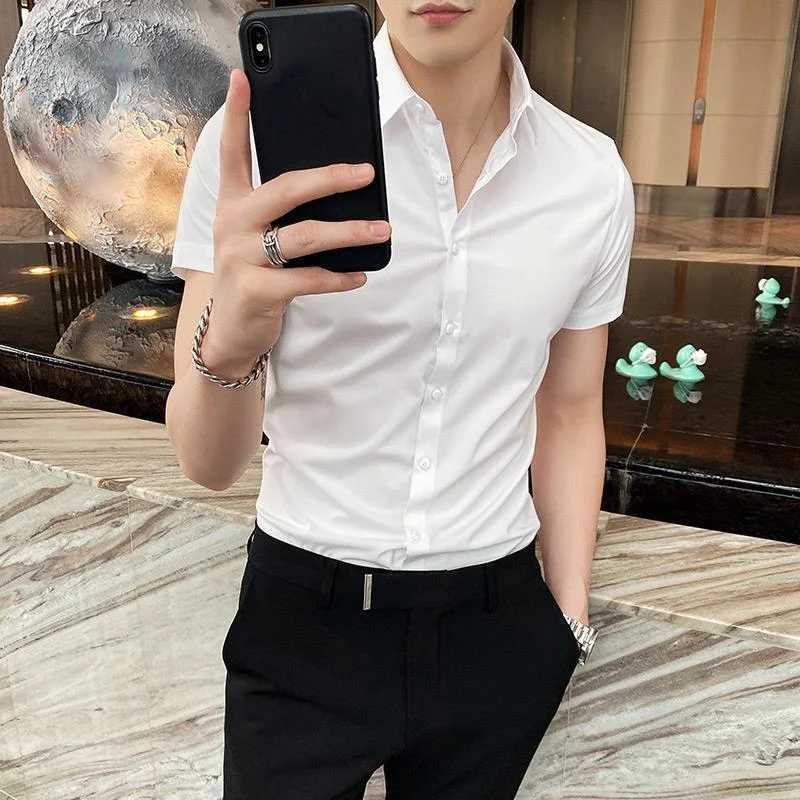 Black mens top mens plain weave shirt and shirt short slip clothing normal collar original cool by social aesthetic designer W241026