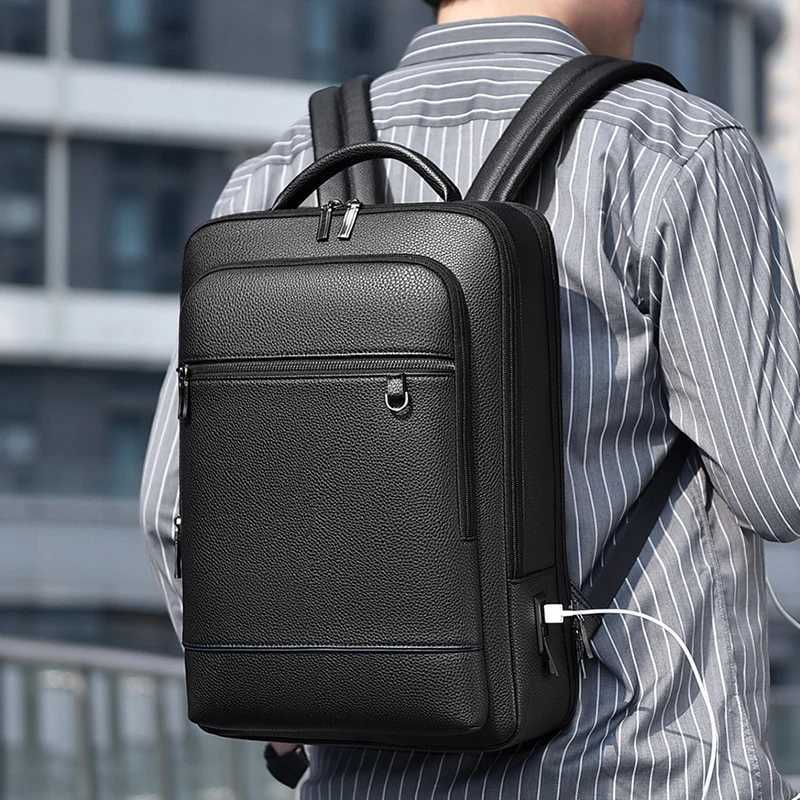 Backpack Men PU Leather Waterproof Backpacks Business Casual 16 Inch Compartment Laptop Bag Stylish Minimalistic Unisex BackpackXJ241026