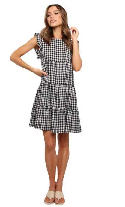 Summer ruffled maternity dress plain weave womens dress O-neck casual loose dress butterfly sleeves short sleeved maternity dress W241026