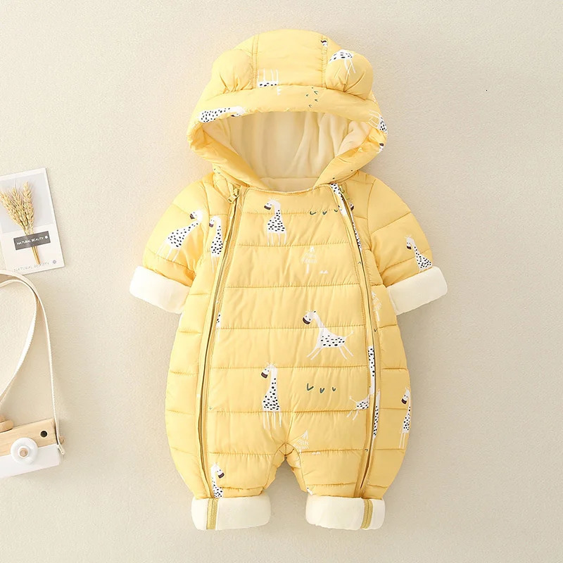 2024 born Baby Jumpsuit Hooded Plus Velvet Warm winter wear Baby Boys Snowsuit Toddler Snow Suit Girl Cotton Overalls Rompers 241025