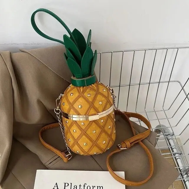 Womens Bag Fashion Cute Pineapple Shoulder Bag Original Womens Cross Body Bag Metal Chain Handbag 241025