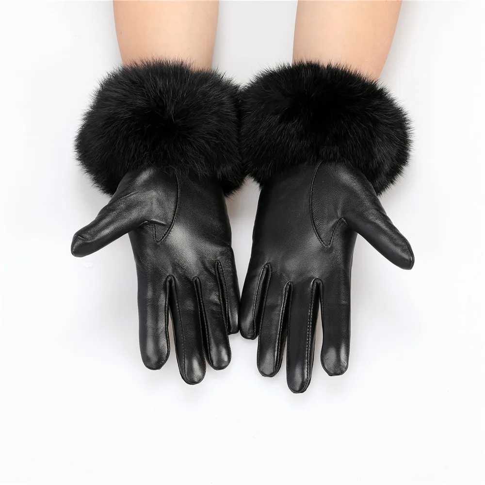 Newly arrived wholesale womens genuine sheepskin Gs with rabbit fur cuffs womens bicycle warmth GS wool lining W241026