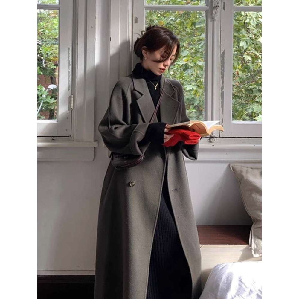 High End Double-Sided Cashmere Coat, Women's Autumn And Winter New Item, Korean Loose Woolen Mid Length Coat