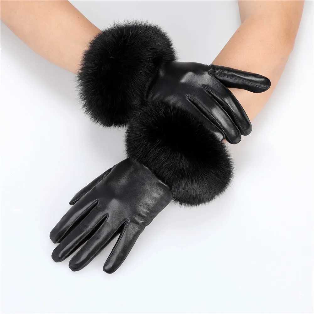 Newly arrived wholesale womens genuine sheepskin Gs with rabbit fur cuffs womens bicycle warmth GS wool lining W241026