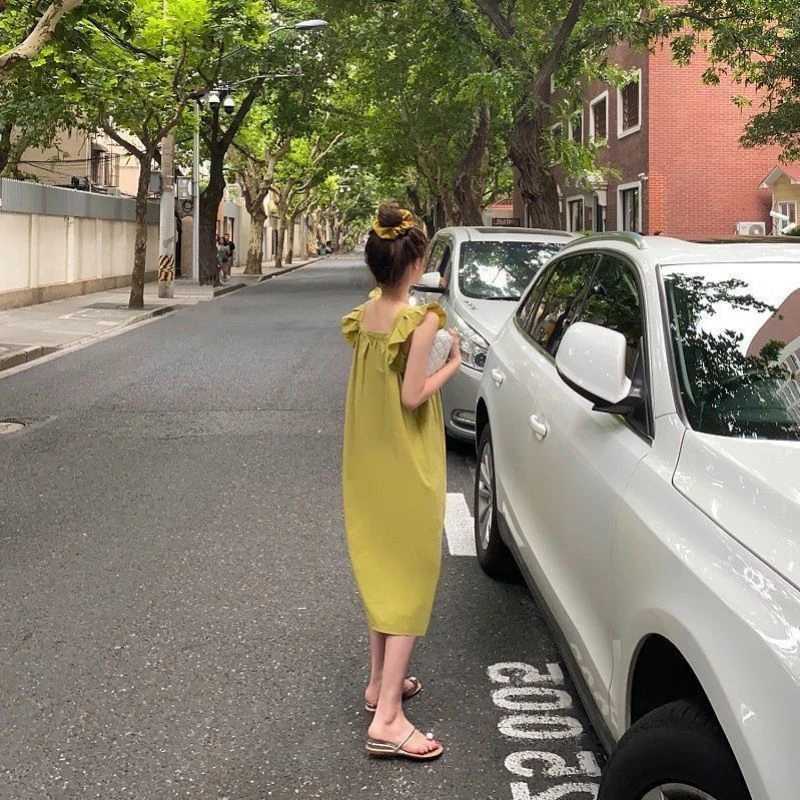 Pregnant Dress Summer Dress Princess Square Collar Korean Flying Sleeve Pregnant Dress W241026