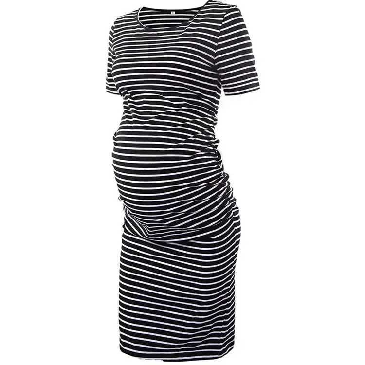 Pregnant Dress 1512 Pregnant Long Dress 2023 New Round Neck Short Sleeve Stripe W241026