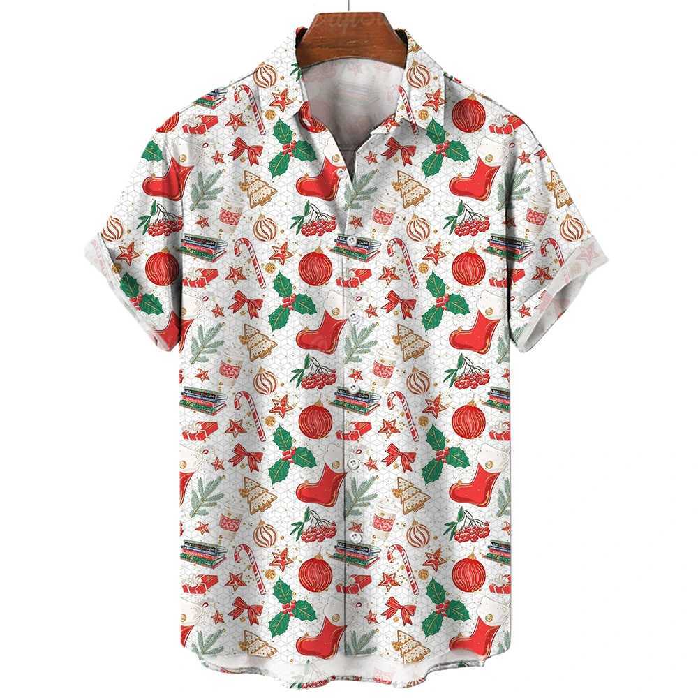 Christmas New Year gingerbread Christmas Haian shirt mens 3D snowman print short sleeved loose mens clothing W241026