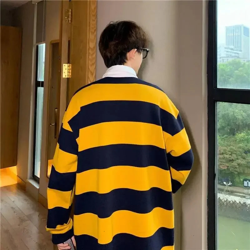 T Shirts for Men Stripe Original Y2k Normal Full Sleeve Long Polo Tops Korean Sale Emo Sweatshirts Male Clothes 241025