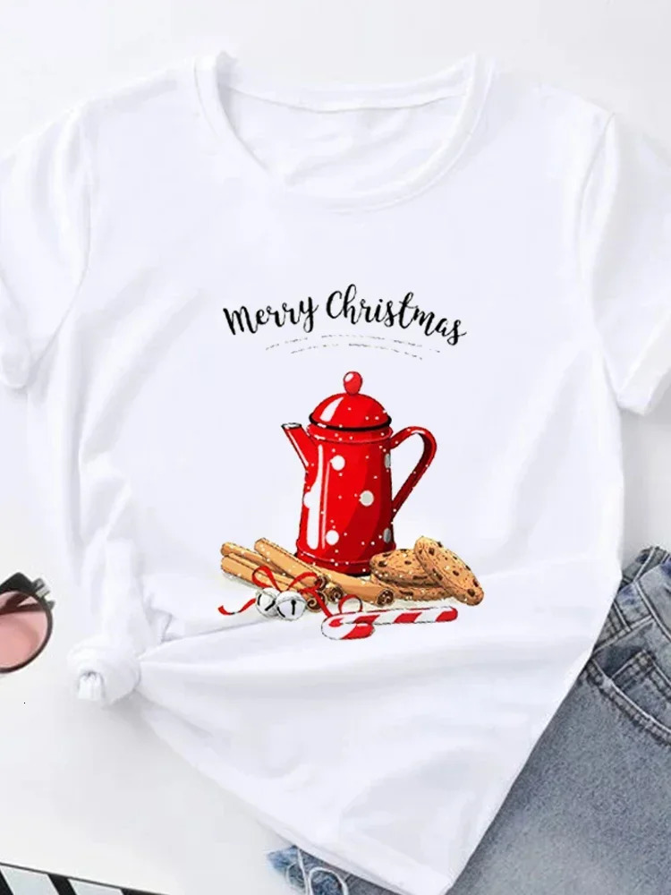 Fashion Short Sleeve Trend Casual Christmas Style TShirts Clothe Clothing Ladies Print Graphic Tee Printing 241025