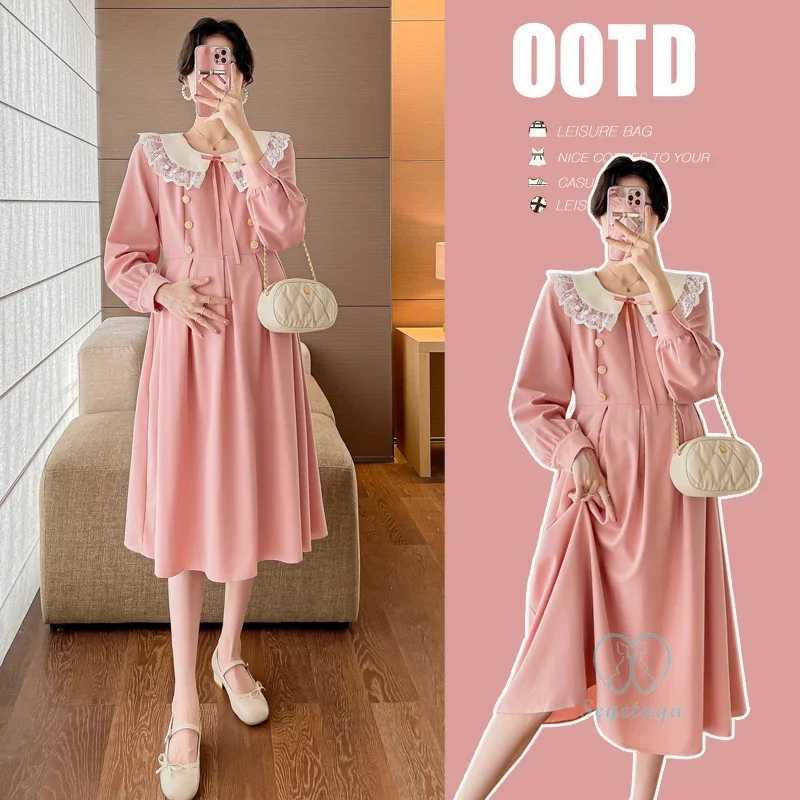 Sweet Maternity Dresses 2024 Spring New Fashion Cute Lave O Neck A Line Ultra Thin Maternity Clothing W241026