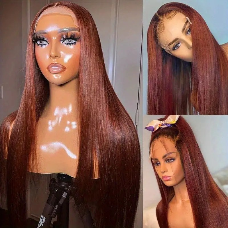 Reddish 4x4 Closure Wigs Human 180% Density Straight Copper Red Lace Front Wig Auburn Brown Brazilian Hair