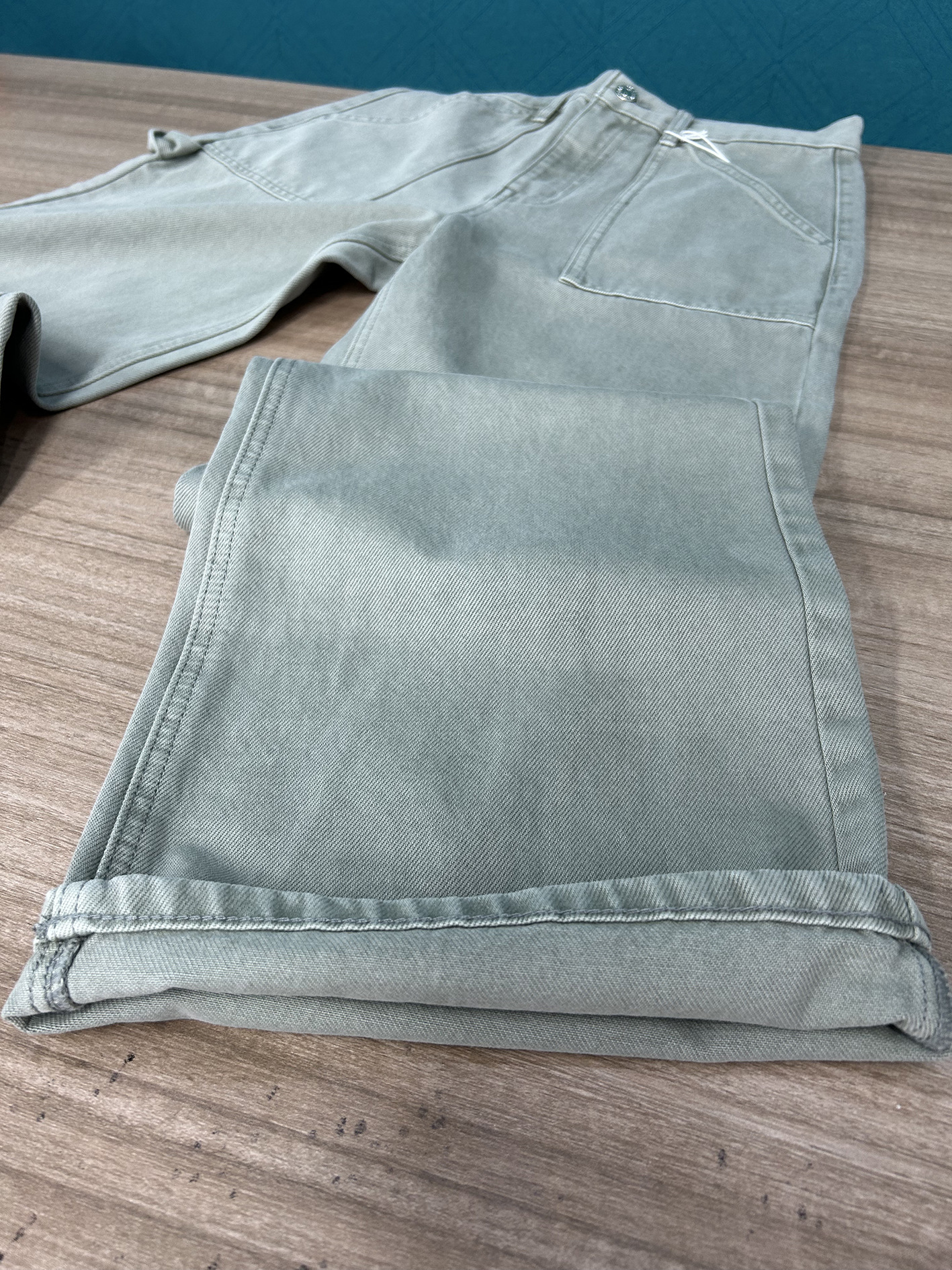 Women Grey Green Jeans Casual Micro Horn Denim Cargo Pants
