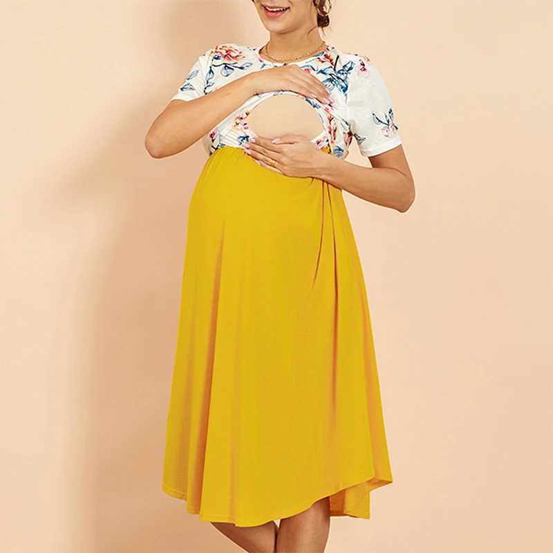 Summer maternity dress round neck short sleeved nursing dress for pregnant women W241026