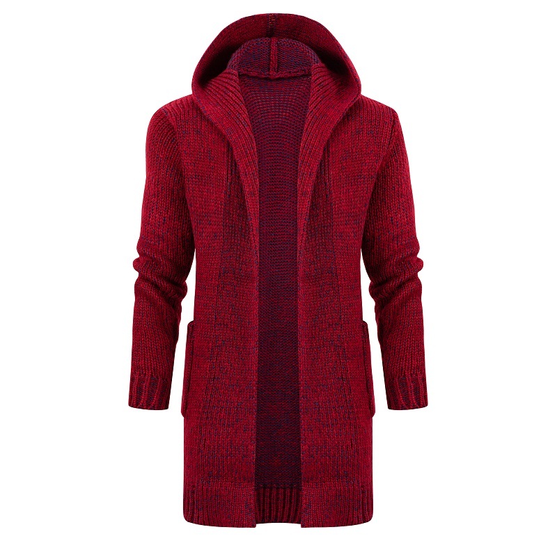 Long-Term Europe And The United States Long Men's Coat Hooded Knit Cardigan