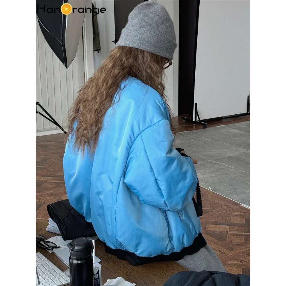 Hanorange 2024 Winter Pilot Cotton-Padded Jacket Women Both Sides Wearable Comfortable Warm Loose Parkas Black/Mint Green