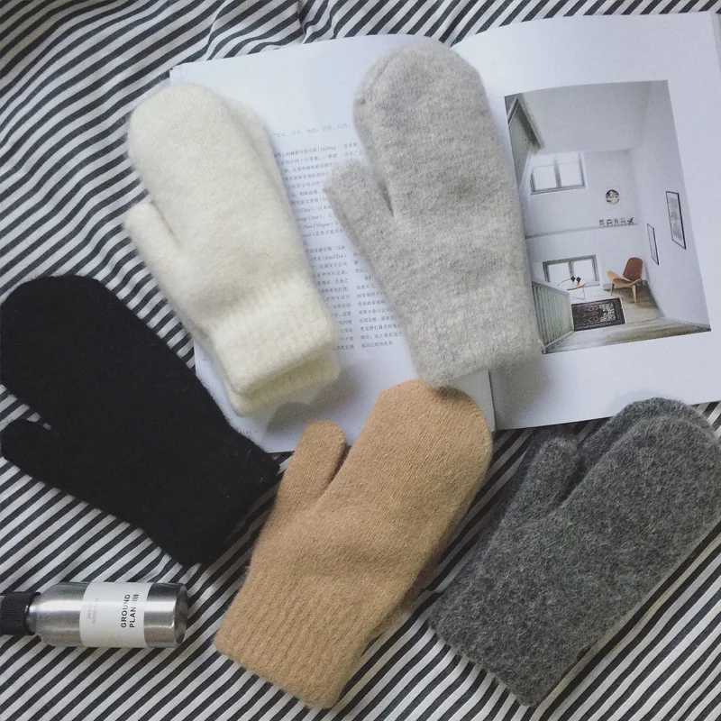 New Womens Winter Warmth Plus Cashmere Solid Elastic Soft All Finger Gloves Gs Imitate Rabbit Fur Knitted Cute W241026