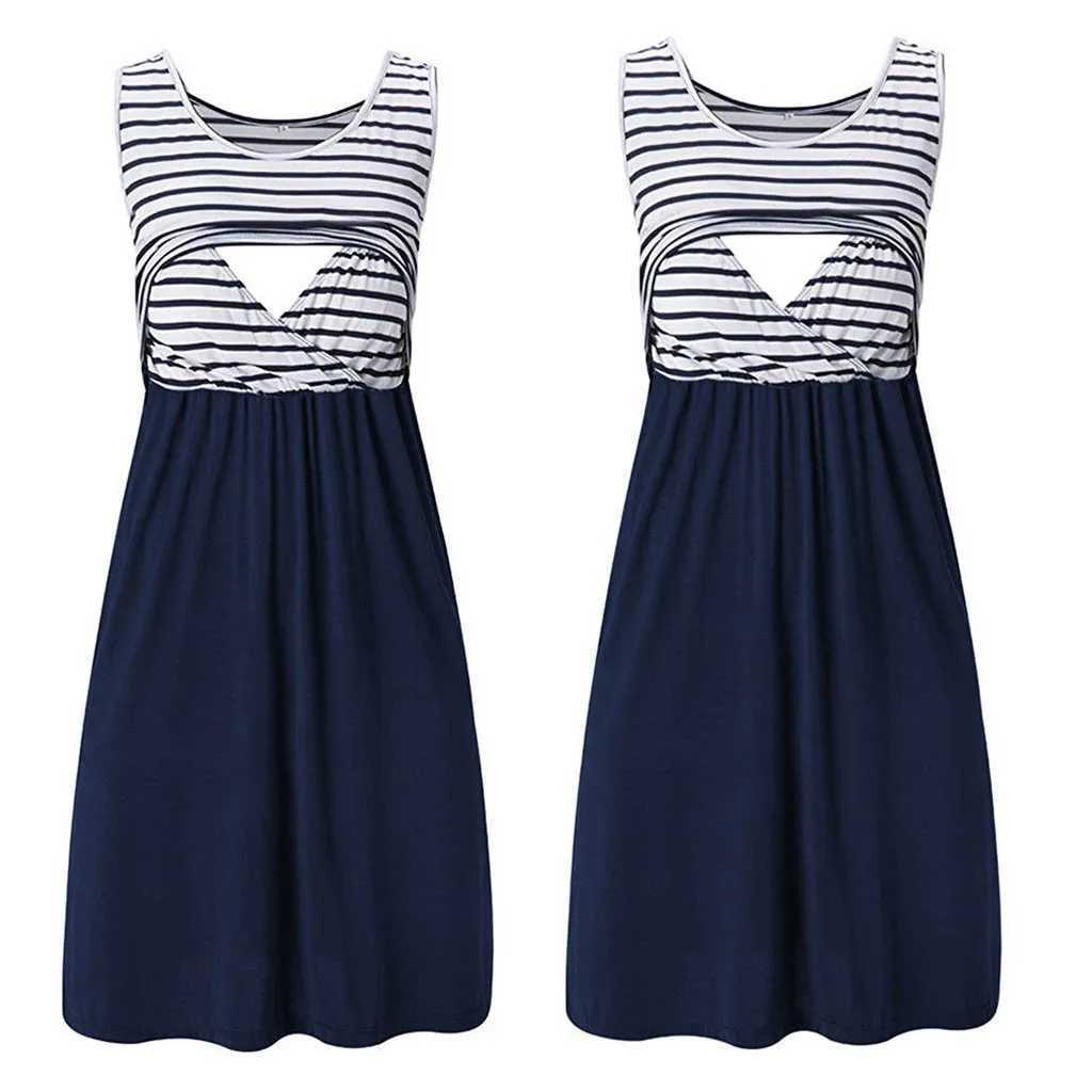 Womens Pregnant Women Fashion Stripe Tuning Breastfeeding Summer Pregnant Women Comfortable Dress Comfortable Loose Womens Care Top Dress W241026