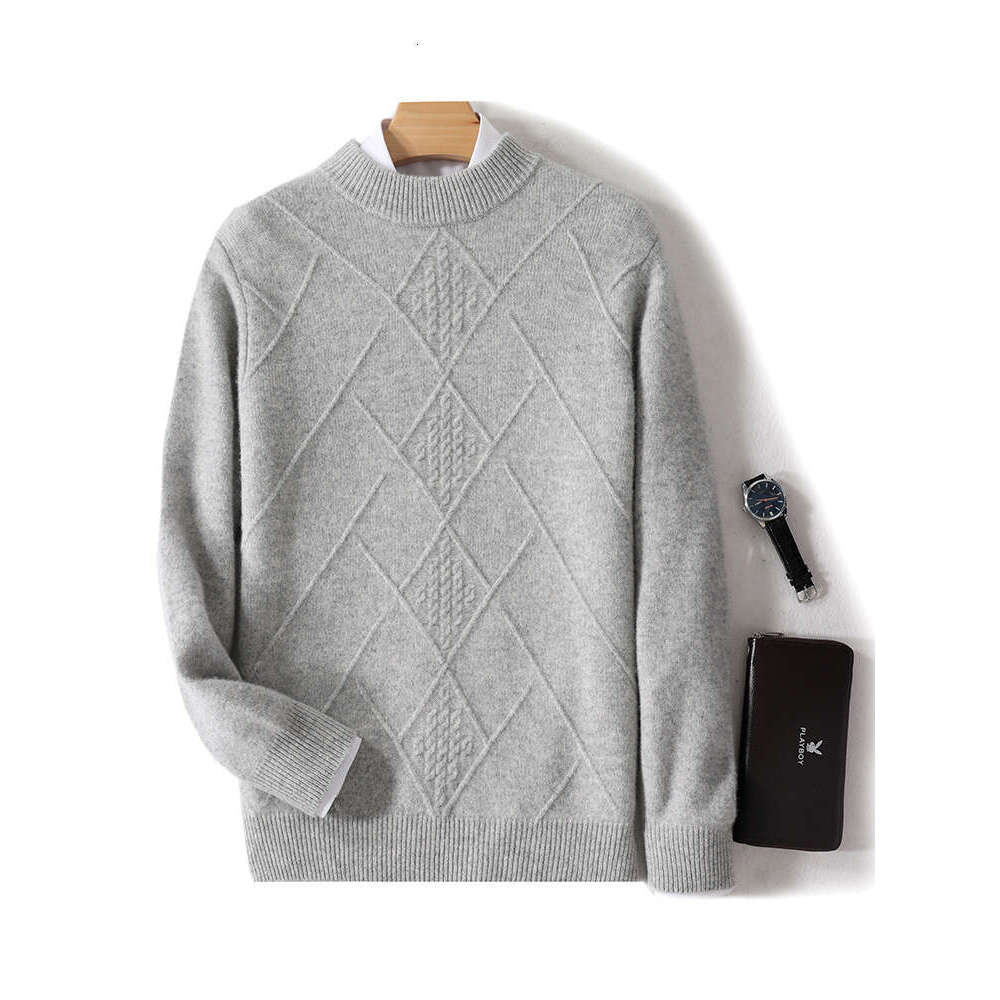 Autumn Winter Thickened Men's Sweaters Mock Neck Pullover 100% Merino Wool Casual Twist Knitwear Soft Warm Comfort Men Clothing