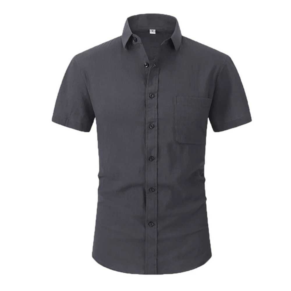 Cotton thread hot selling mens short sleeved summer solid color lapel casual beach style plus size W241026