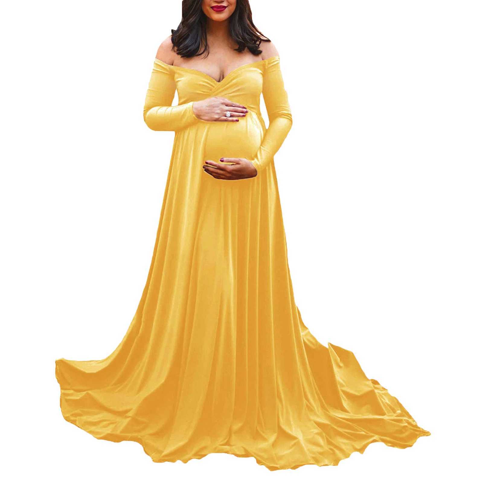 Photo shoot Pregnant womens clothing summer shoulder long sleeved pregnant womens dress W241026