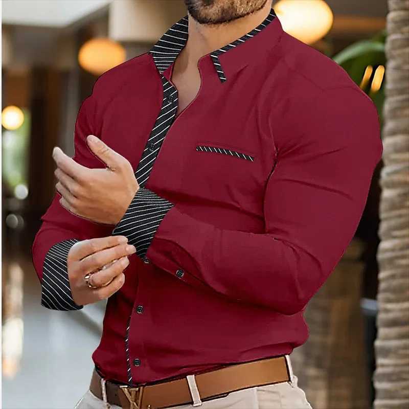 Mens button down casual shirt long sleeved patched work shirt casual comfortable casual and ele clothing W241026