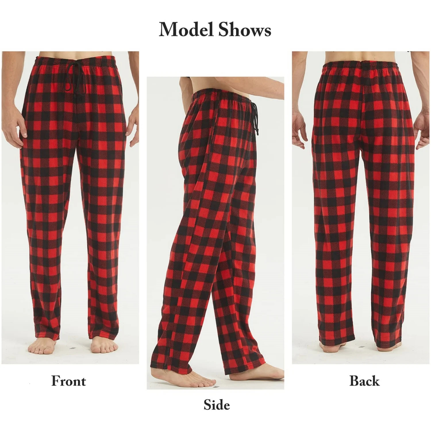 Mens Pajama Pants Set Bottoms Fleece Lounge Sleepwear Lightweight Plaid pj with Pockets Microfleece 241017