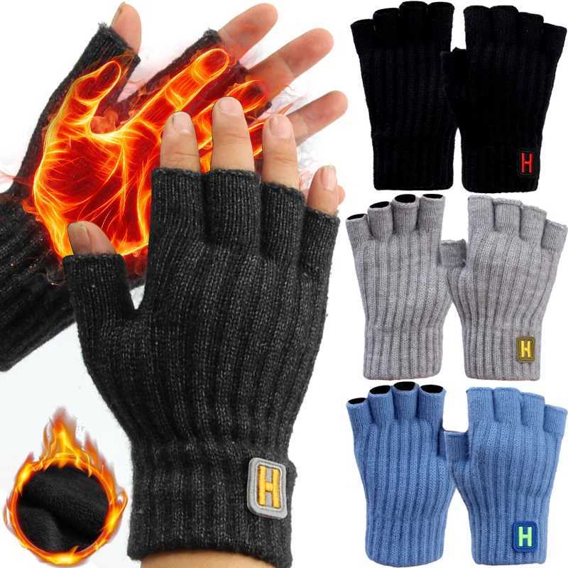 New autumn and winter knitted warm half finger H-label Gs with sliding screen fashionable mens sports gloves for warmth and cold protection W241026