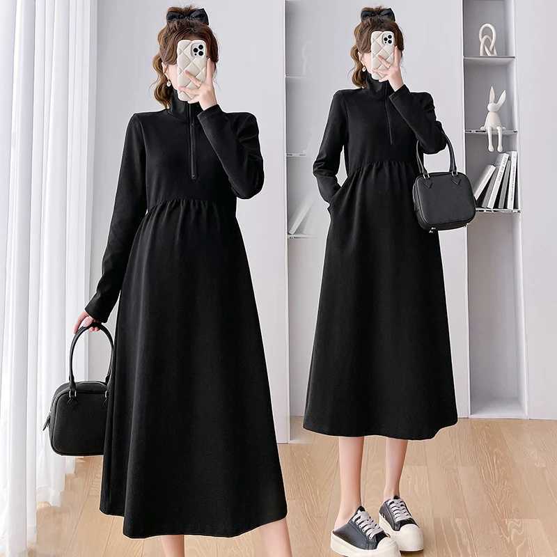 8155# 2023 Autumn Retro Maternity Long Dress Elegant A-line Ultra Thin Maternity Casual Maternity Clothing W241026