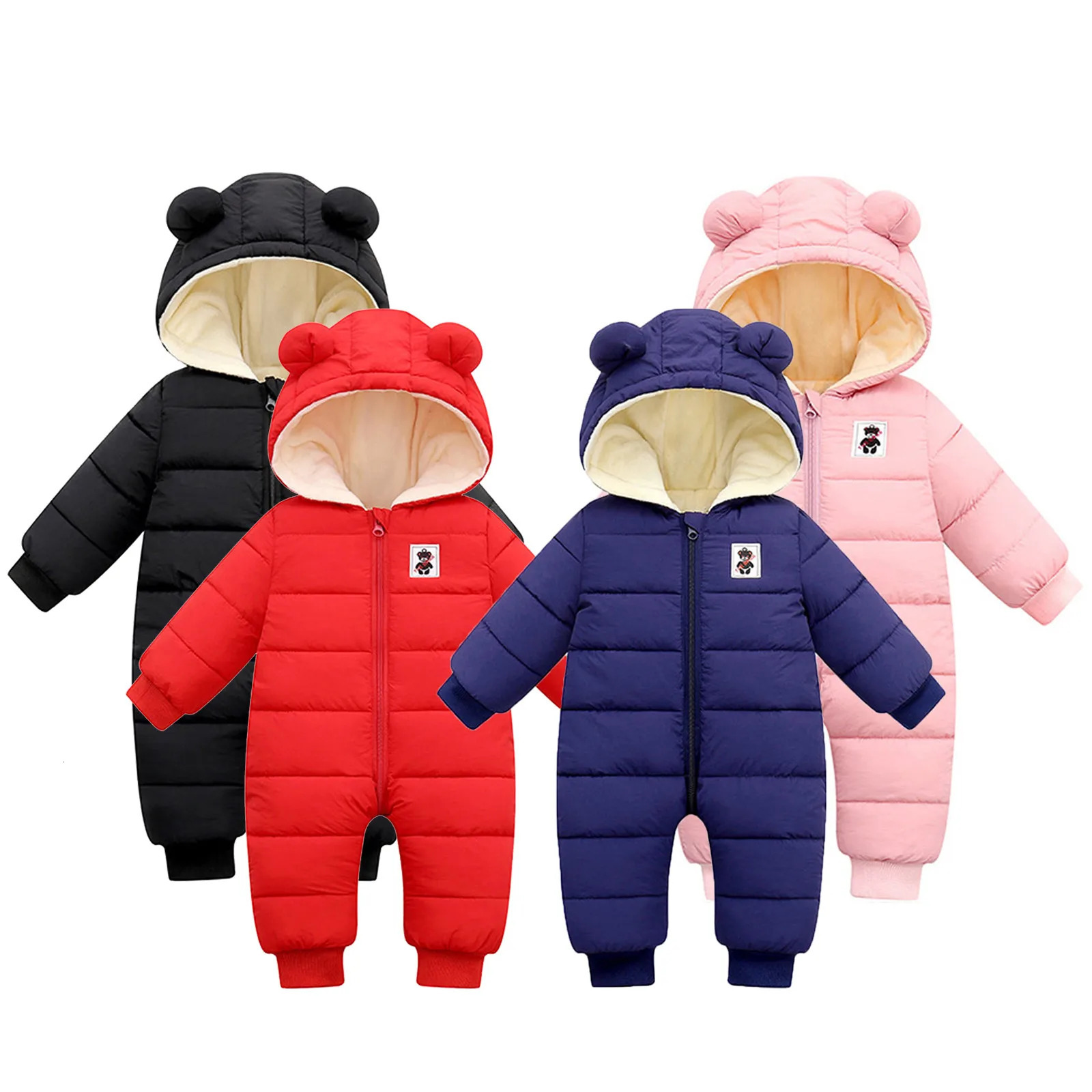 Childrens Winter Overall Baby Girls Boys Romper Warm Hooded Snowsuit Windproof Jumpsuit Coat Padded Outwear Warm Clothes 0-18M 241025