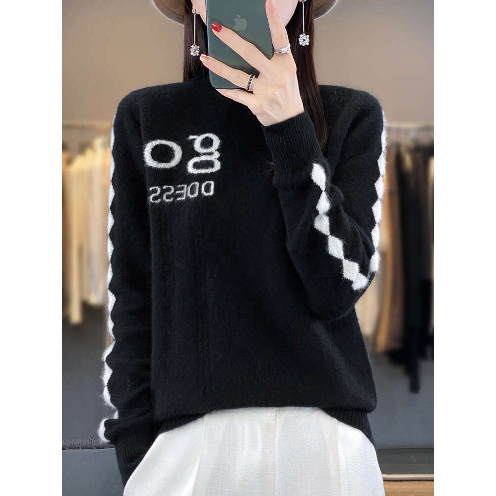 Long Sleeve Autumn Winter Sweater Half-High Collar Pullover 100% Merino Wool High Quality Cashmere Knitwear Korean Fashion Tops