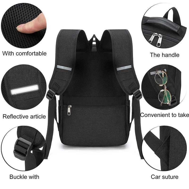 New Fi Portable Travel Anti-theft Design Backpack With Large Capacity Black Nyl Cloth Laptop Bag With USB Charging PortXJ241026