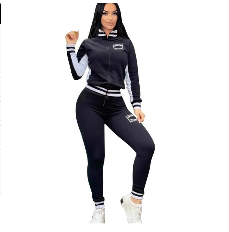 Women's Tracksuit Luxury Two Piece Set Tracksuit Striped White Black Coat And Skinny Pants Sweat Suits Casual Sportswear Outfits
