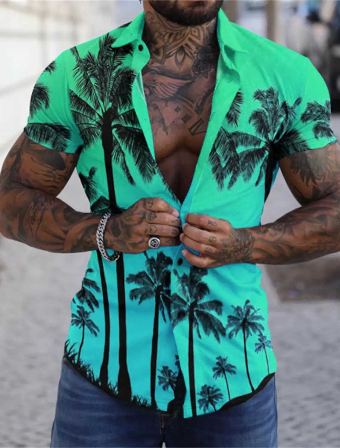 Mens Haian shirt Graphic ha Tr turned city sea 3D printing Strt daily short Slve button clothing Palm Beach Trs Beach W241026