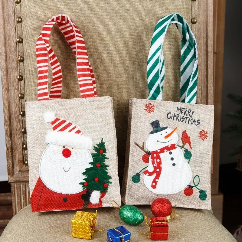 2PCS Christmas Tote Candy Chocolate Storage Bag Apple Bag Christmas Gift Santa Snowman Gift Bag Christmas Supplies 241025