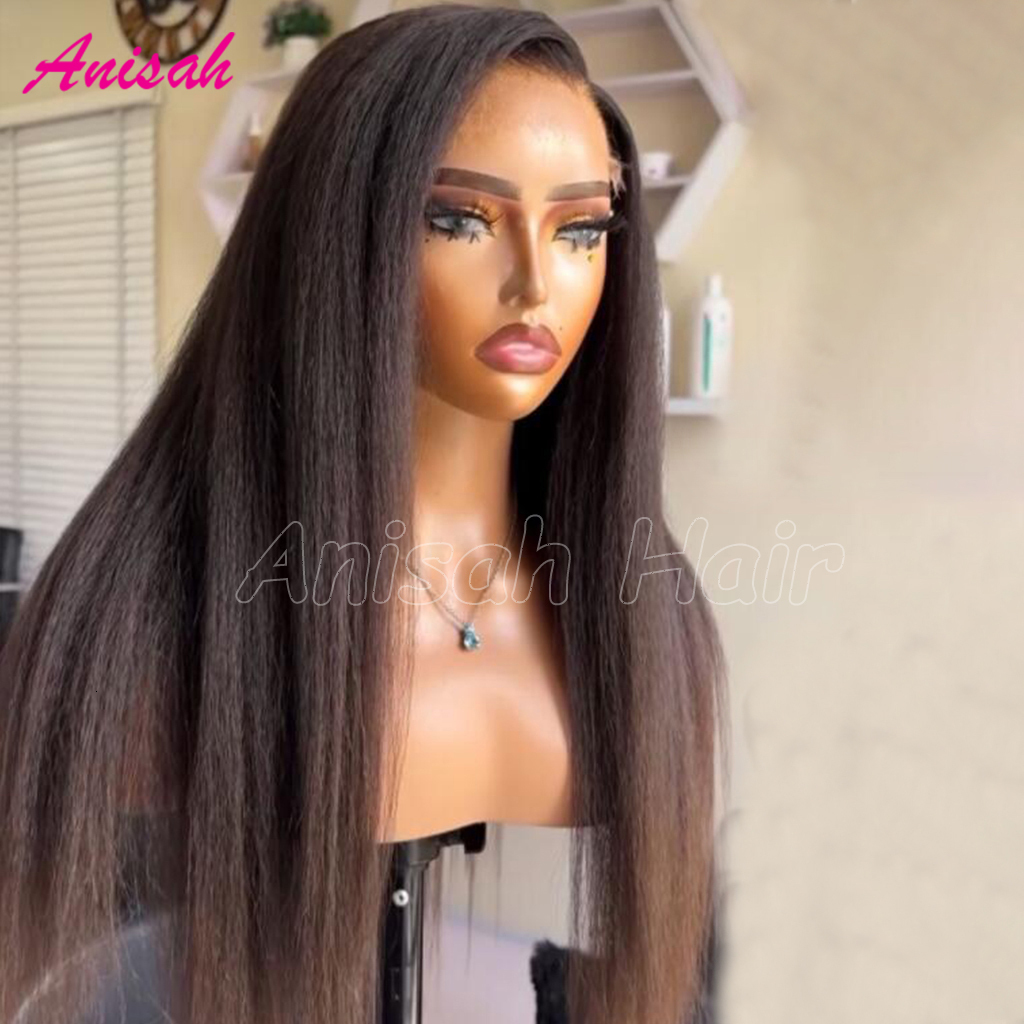 Glueless Italian Pre Plucked Brazilian Yaki Kinky Straight Lace Front Human Hair Wigs For Women