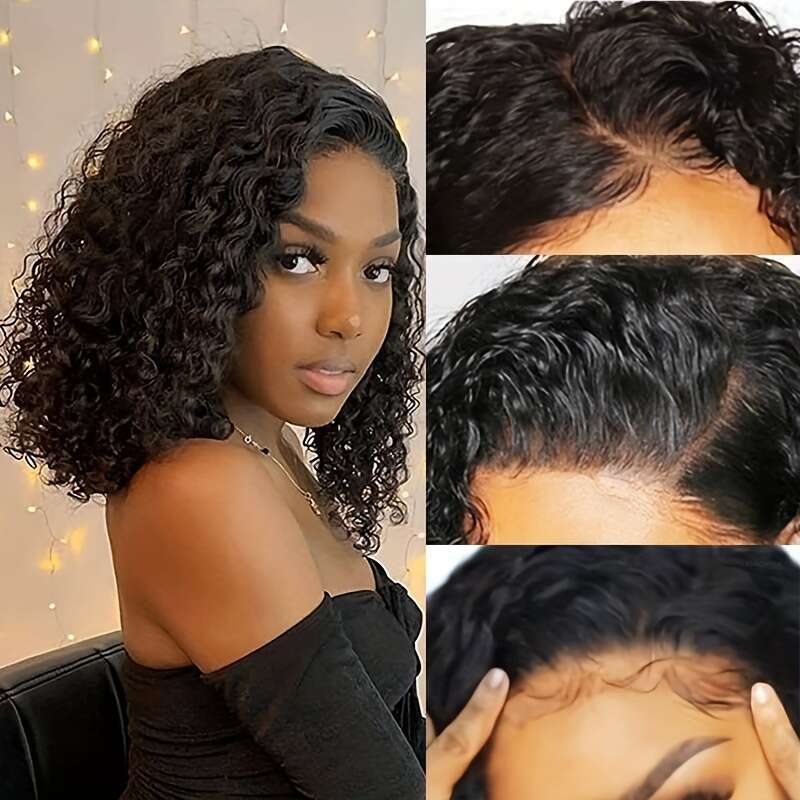 Wear And Go Glueless Human Hair Plucked Pre Cut Short Bob Wigs With Elastic Band For Black Women 7X6 Deep Wave Curly Wig