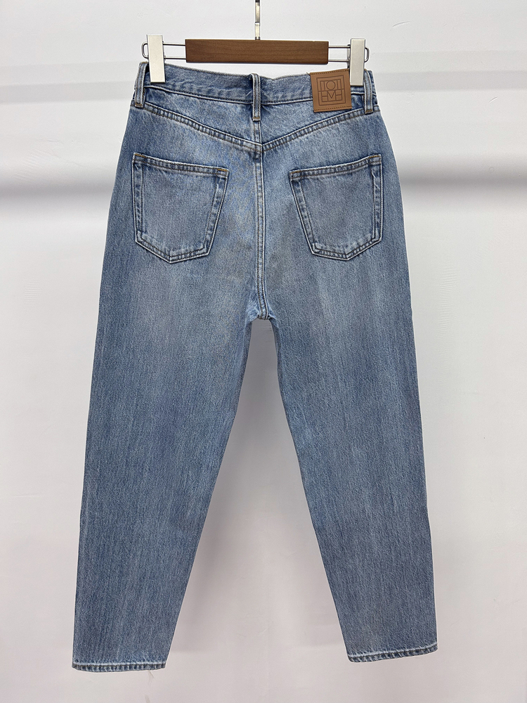 Women Denim Pants High Waisted Light Blue Tapered Cropped Jeans