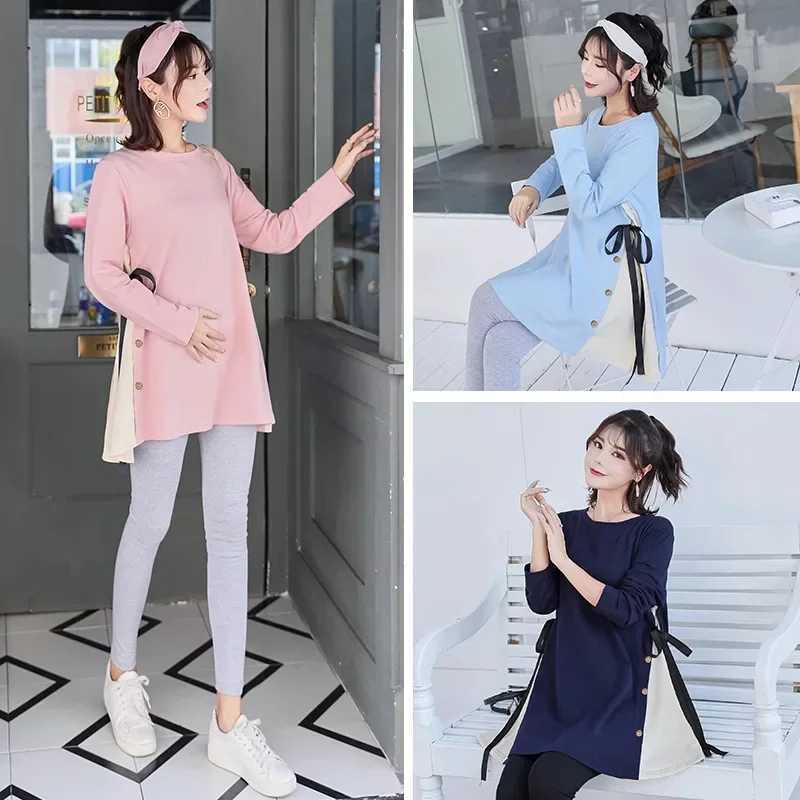 Autumn Collection Fashionable Korean Loose Fit Pregnant Womens Wear Mid Long Bottom Long Sleeve Autumn/Winter W241026