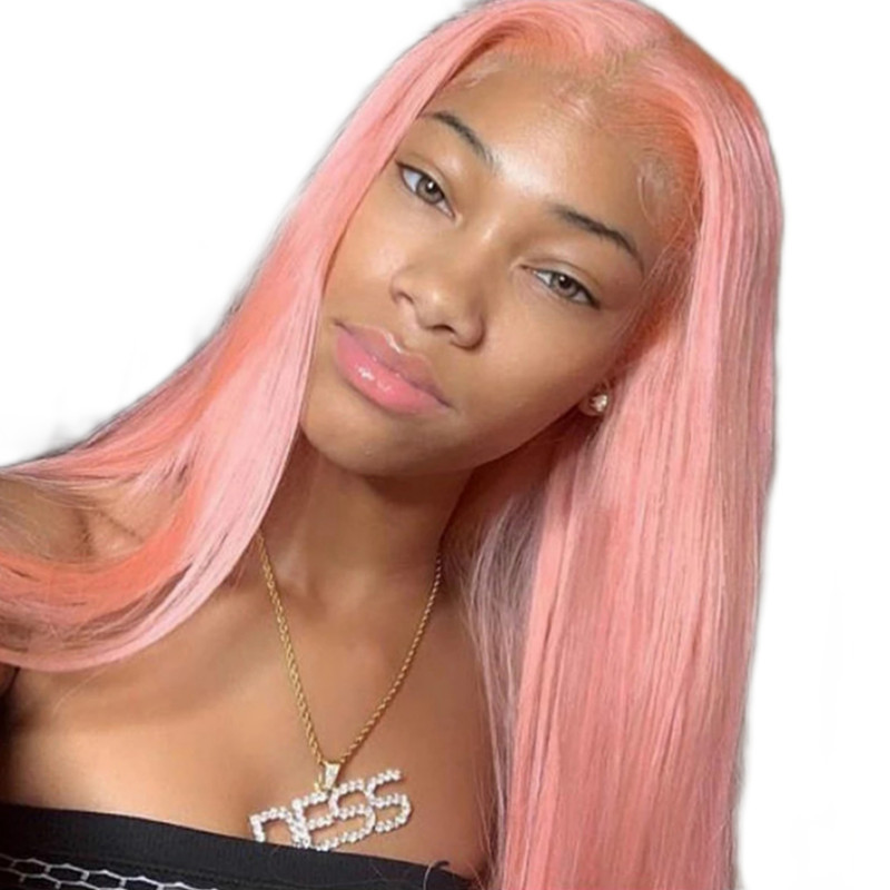 Anime cosplay wig female light pink middle parting long straight hair waist-length synthetic wig