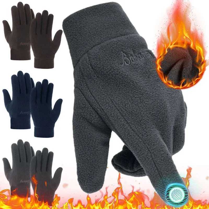Mens Thick Wool G Winter Warmth Full Finger G Outdoor Windproof Running Bicycle Gloves W241026