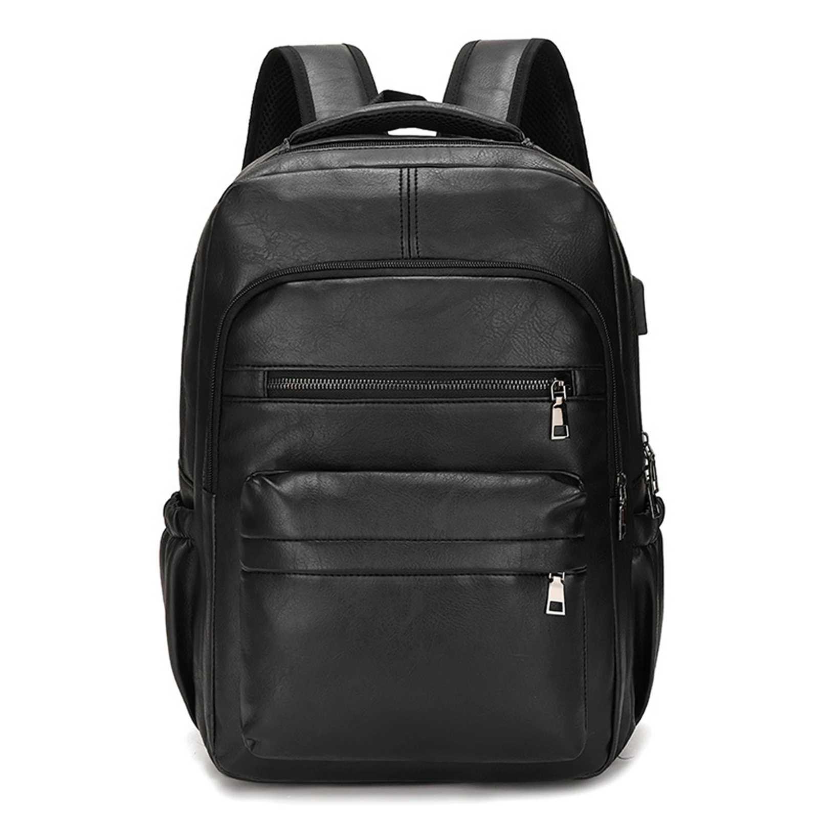 Men Business Travel Laptop Backpack Large Capacity Waterproof Scrah-resistant Anti-theft PU Leather Outdoor Computer BackpacksXJ241026